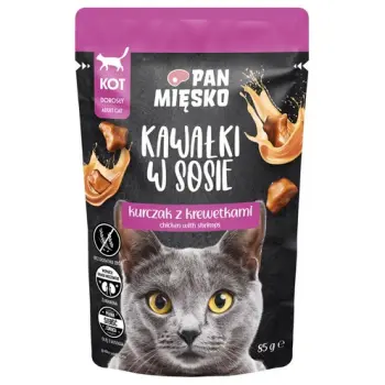 Pan Mięsko Karma mokra dla kota - kurczak i krewetki kawałki w sosie saszetka 85g