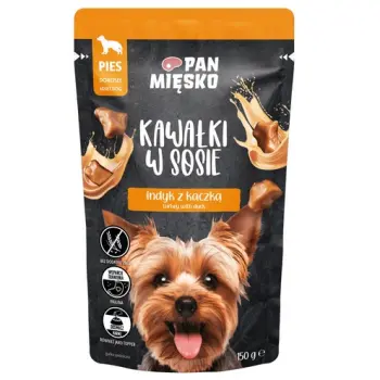 Pan Mięsko Karma mokra dla psa - indyk z kaczką kawałki w sosie saszetka 150g