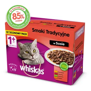 WHISKAS Mokra Karma Dla Kota 1+ Smaki Tradycyjne W Sosie 12x100g