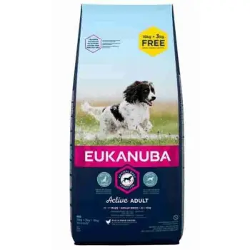 Eukanuba Active Adult Medium Breed Chicken 15kg +3kg GRATIS