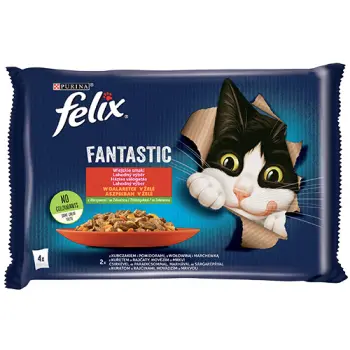 Felix Fantastic W Galaretce Z Kurczakiem I Wołowiną 4x85g