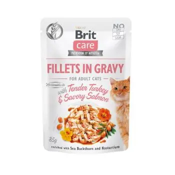 Brit Care Cat Pouches Fillets In Gravy With Tender Turkey & Savory Salmon 85g