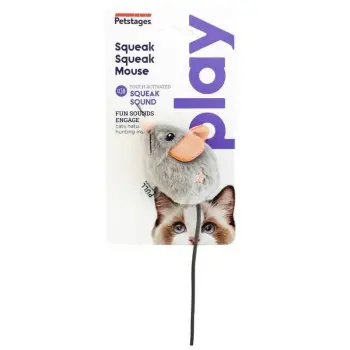 Petstages Squeak Squeak Mouse Plush Cat Toy - Myszka piszcząca