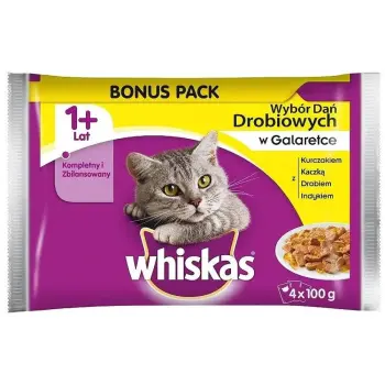 WHISKAS Mokra Karma Dla Kota 1+ Smaki Drobiowe W Galaretce 4x100g