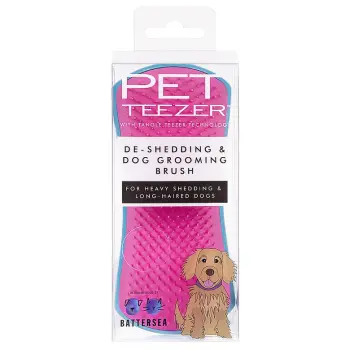 PET TEEZER De-Shedding & Dog Grooming Brush Blue And Pink L