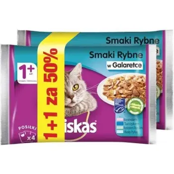 WHISKAS Adult saszetka 8x100g Smaki Rybne - mokra karma dla kotów w galaretce ( z łososiem, z tuńczykiem, z łososiem morskim, z białą rybą)