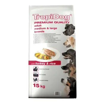 TROPIDOG Premium adult medium & large breed indyk z ryżem 15kg