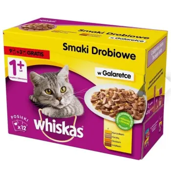 WHISKAS Mokra Karma Dla Kota 1+ Smaki Drobiowe W Galaretce 12x100g