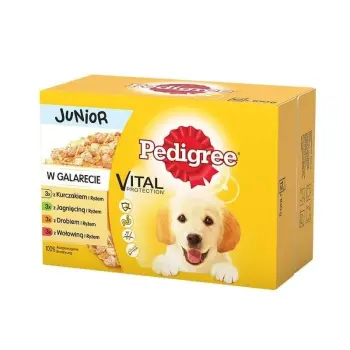 Pedigree Mokra Karma Dla Szczeniąt Mix Smaków Kurczak Z Ryżem, Jagnięcina Z Ryżem, Drób Z Ryżem I Wołowina Z Ryżem W Galaretce 12x100g