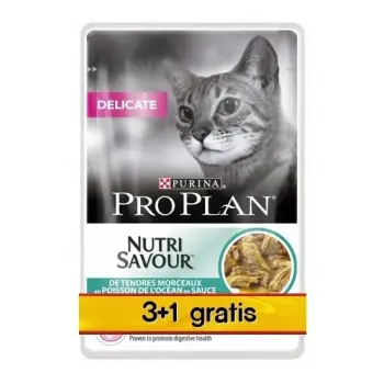 Purina Pro Plan Delicate z rybą dla kota 4x85g (3+1 GRATIS)