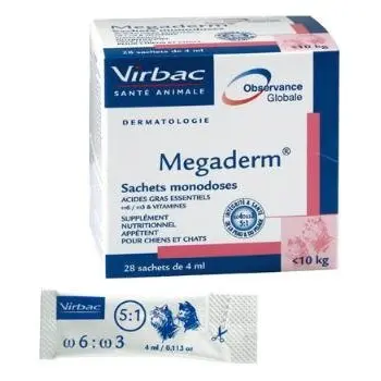 VIRBAC Megaderm 28x4 ml suplement diety dla psów i kotów do 10kg na problemy skórne