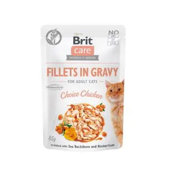 Brit Care Cat Pouches Fillets In Gravy Choice Chicken Enriched With Sea Buckthorn And Nasturtium 85g