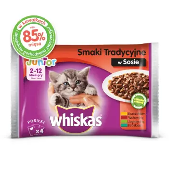 WHISKAS Karma Mokra Dla Kociąt Junior Smaki Tradycyjne W Sosie 4x100g