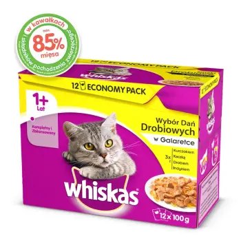 WHISKAS Mokra Karma Dla Kota 1+ Smaki Drobiowe W Galaretce 12x100g