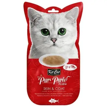 Kit Cat Purr Puree Plus+Tuna & Fish Oil (Skin & Coat) 4x15g