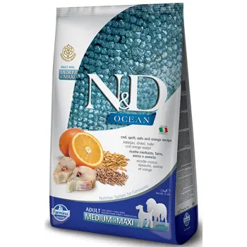 Farmina N&D Ocean Canine Adult Medium&Maxi Cod Spelt Oats&Orange 2,5kg