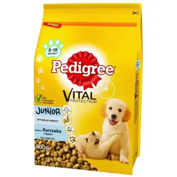 PEDIGREE Junior 900g (średnie rasy) - sucha karma dla psów z kurczakiem i ryżem