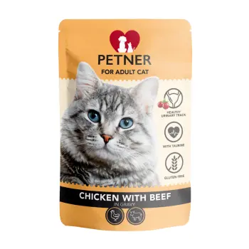 PETNER Adult Cat Z Kurczakiem, Wołowiną I Żurawiną 85g