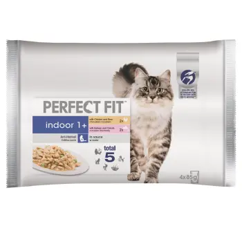 PERFECT FIT Indoor 1+ Z Kurczakiem I Groszkiem, Z Łososiem I Marchewką 4x85g