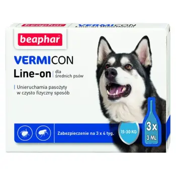 BEAPHAR Vermicon Line-On Dog M Krople Przeciwko Ektopasożytom Dla Psów 15-30kg 3x3ml