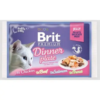 Brit Cat Pouch Jelly Fillet Dinner Plate (4x85g)