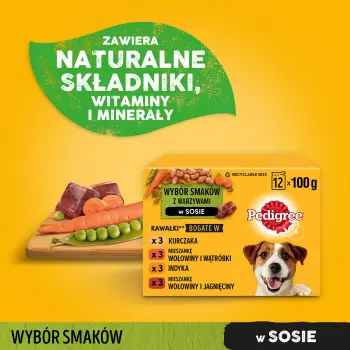 Pedigree Mokra Karma Dla Dorosłych Psów W Sosie Z Kurczakiem, Z Wołowiną, Z Indykiem, Z Jagnięciną 12x100g