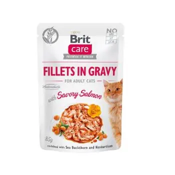 Brit Care Cat Pouches Filets In Gravy With Savory Salmon Enriched With Sea Buckthorn And Nasturtium 85g