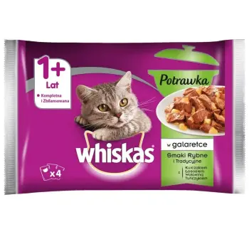 WHISKAS Mokra Karma Dla Kota 1+ Potrawka Smaki Rybne I Tradycyjne W Galaretce 4x85g