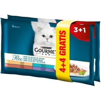 Purina Gourmet Perle karma dla kotów - mini fileciki w sosie 4x85g +4x85g GRATIS!