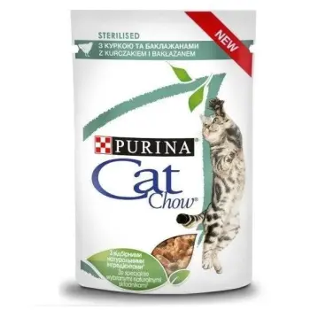 CAT CHOW Sterilised Karma z kurczakiem i bakłażanem w sosie 20+4 gratis x85g