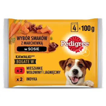 Pedigree Mokra Karma Dla Dorosłych Psów W Sosie (Z Wołowiną I Jagnięciną, Z Indykiem I Marchewką) 4x100g