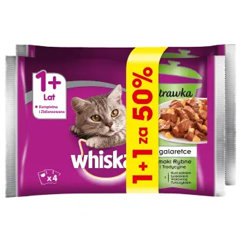 WHISKAS Adult saszetka 8x85g Potrawka Smaki Rybne i Tradycyjne - mokra karma dla kotów w galaretce (z kurczakiem, z łososiem, z wołowiną, z tuńczykiem