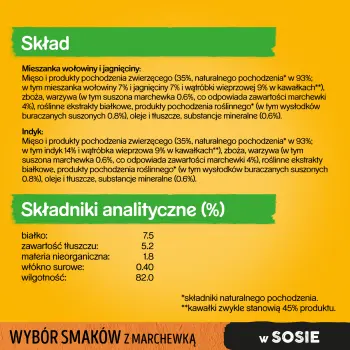 Pedigree Mokra Karma Dla Dorosłych Psów W Sosie (Z Wołowiną I Jagnięciną, Z Indykiem I Marchewką) 4x100g