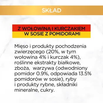 Purina Gourmet Gold z wołowiną i kurczakiem w sosie z pomidorami 85g