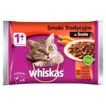 WHISKAS Mokra Karma Dla Kota 1+ Smaki Tradycyjne W Sosie 4x100g