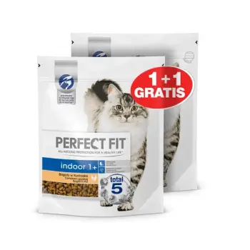 PERFECT FIT (Indoor 1+) Bogaty w kurczaka - sucha karma dla kotów żyjących w domu 750g x 2 (1+1 GRATIS opakowanie promocyjne)