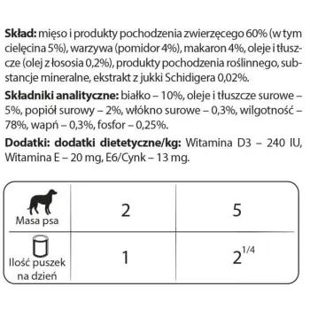 Dolina Noteci Premium Dla Psów Małych Ras Z Cielęciną, Pomidorami I Makaronem 185g