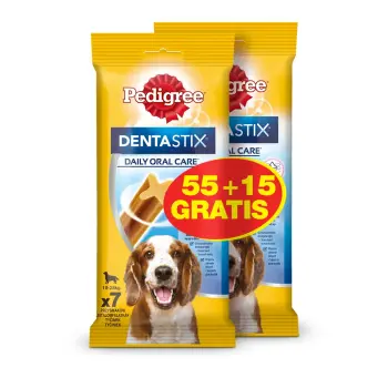 PEDIGREE DentaStix (średnie rasy) przysmak dentystyczny dla psów 10x180g 55+15 GRATIS!