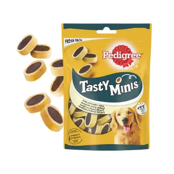 PEDIGREE® Tasty Minis 140g - przysmak dla dorosłych psów, o smaku wołowiny i sera