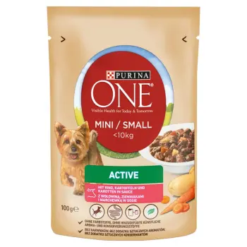 Purina One Mini Active Karma dla psów z wołowiną ziemniakami i marchewką w sosie 100g