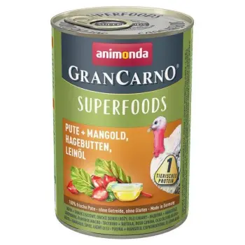 Animonda GranCarno Superfoods Adult Dog Indyk, Boćwina, Owoce Dzikiej Róży, Olej Lniany 400g