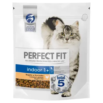 PERFECT FIT (Indoor 1+) Bogaty w kurczaka - sucha karma dla kotów żyjących w domu 750g x 2 (1+1 GRATIS opakowanie promocyjne)