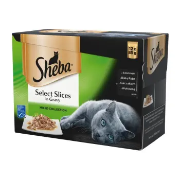 SHEBA saszetka 12x85g Select Slices in Gravy - mokra karma dla kotów w sosie (z łososiem, z białą rybą, z kurczakiem, z wołowiną)