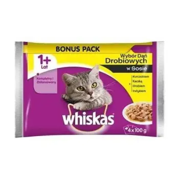 WHISKAS Mokra Karma Dla Kota 1+ Smaki Drobiowe W Sosie 4x100g