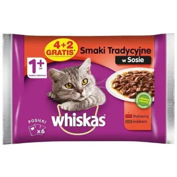 WHISKAS Adult 4x100g + 2x100g GRATIS - mokra karma dla kotów smaki tradycyjne w sosie