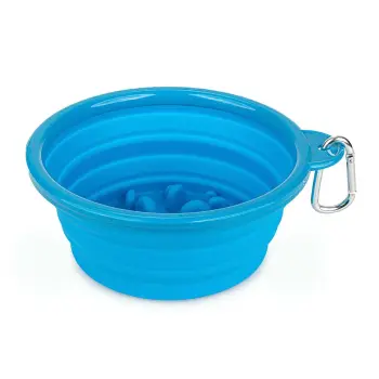 Miska silikonowa turystyczna składana spowalniająca niebieska