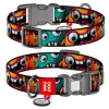 Collar WauDog Nylon Obroża nylonowa z QR-paszportem, plastikowy fastex, wzór ZĘBATE POTWORY, XXL 35mm/46-70cm