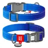 Collar WauDog Nylon Mono Obroża nylonowa odblaskowa z QR-paszportem, plastikowy fastex, L 25mm/33-49cm niebieska