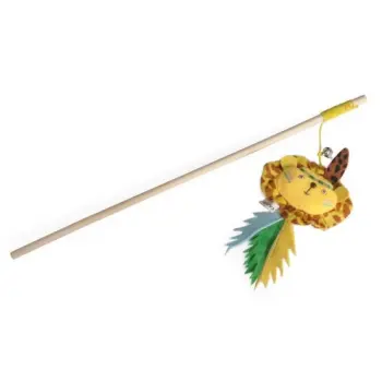 Camon Cat Toy Wędka drewniana z dzwonkiem i kocimiętką jungle