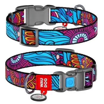 Collar WauDog Nylon Obroża nylonowa z QR-paszportem, plastikowy fastex, wzór LATO, 20mm/28-40cm